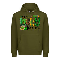 Army Green St. Patrick's One lucky Teacher Premium Hoodie - OliviaCreatesArt