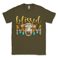Army Green Western Blessed Mom Charolais Bull Mother's Day Classic Tee - LillyAllenDesigns