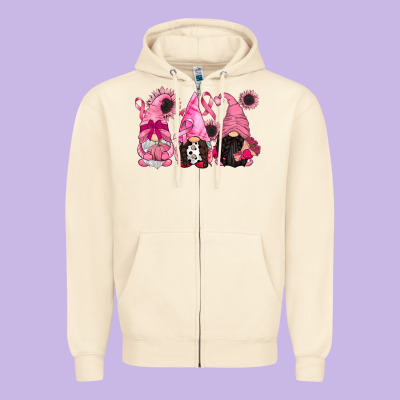Breast Cancer Gnomes Zipper Hoodie Designed By Cowgirlartshop