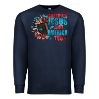 Navy She love Jesus and America too Premium Sweatshirt - FaDigitalArtStudio