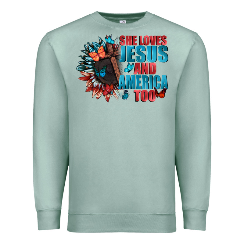 She Love Jesus And America Too Premium Sweatshirt by FaDigitalArtStudio | Teevron