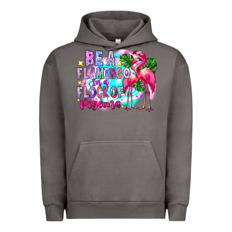 Bea Flamingo In A Flock Of Pigeons Urban Hoodie by CowhideDigitalArt | Teevron