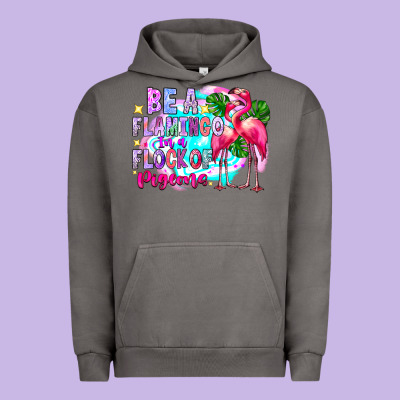 Bea Flamingo In A Flock Of Pigeons Urban Hoodie Designed By Cowhidedigitalart