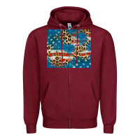 Burgundy leopard glitter american flag Zipper Hoodie - CowGirlArtShop