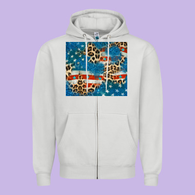 Leopard Glitter American Flag Zipper Hoodie Designed By Cowgirlartshop