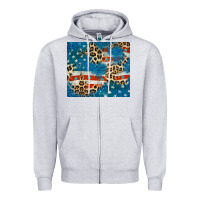 Heather Grey leopard glitter american flag Zipper Hoodie - CowGirlArtShop