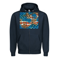 Navy leopard glitter american flag Zipper Hoodie - CowGirlArtShop
