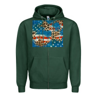 Sports Green leopard glitter american flag Zipper Hoodie - CowGirlArtShop