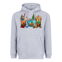 Heather Grey Camping Coffee Cups Heavyweight Hoodie - FaDigitalArtStudio