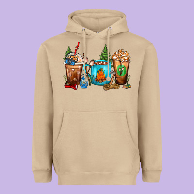 Camping Coffee Cups Heavyweight Hoodie Designed By Fadigitalartstudio
