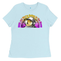 Baby Blue doge coin hodl on we're going to the moon retro sunset Ladies Tee - Jasminsmagicworld