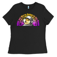 Black doge coin hodl on we're going to the moon retro sunset Ladies Tee - Jasminsmagicworld