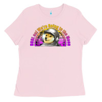 Bubblegum Pink doge coin hodl on we're going to the moon retro sunset Ladies Tee - Jasminsmagicworld