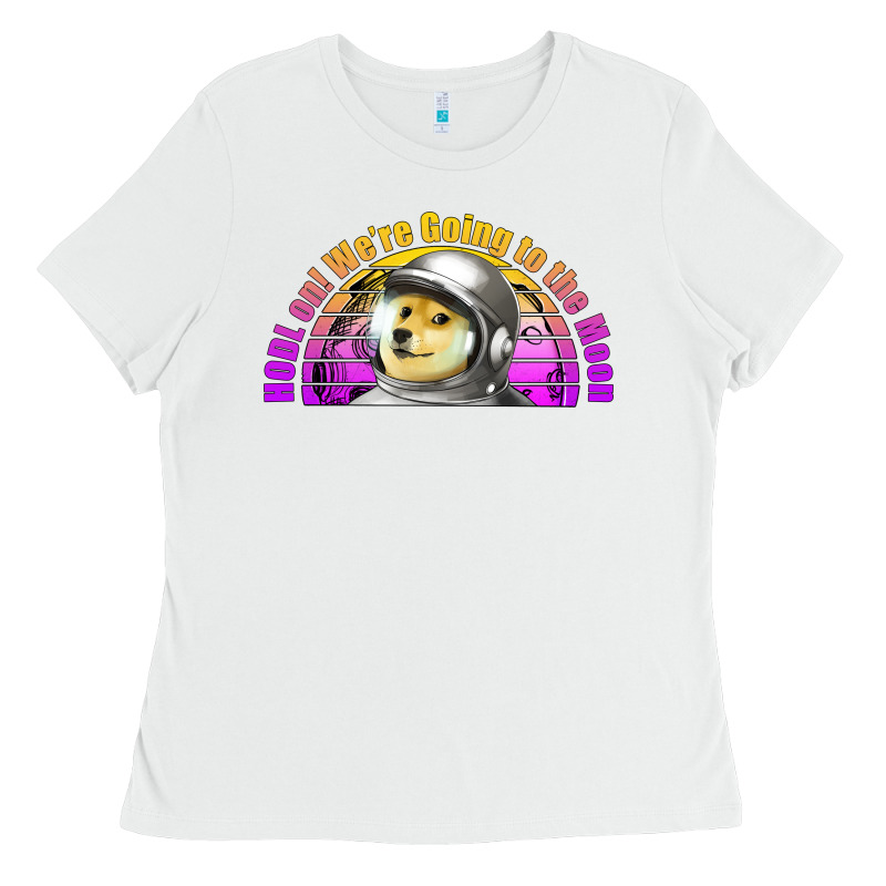 Doge Coin Hodl On We're Going To The Moon Retro Sunset Ladies Tee by Jasminsmagicworld | Teevron