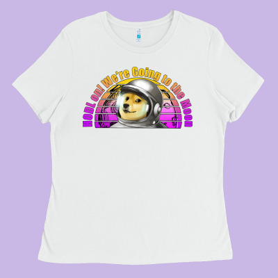 Doge Coin Hodl On We're Going To The Moon Retro Sunset Ladies Tee Designed By Jasminsmagicworld
