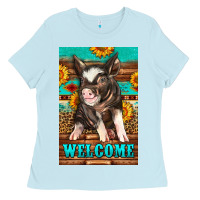 Baby Blue western pig garden Ladies Tee - LillyAllenDesigns