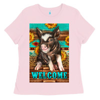 Bubblegum Pink western pig garden Ladies Tee - LillyAllenDesigns
