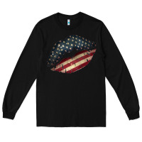Black Vintage American Flag Lips Long Sleeve Tee - Bettercallsaul