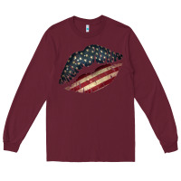 Burgundy Vintage American Flag Lips Long Sleeve Tee - Bettercallsaul