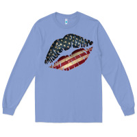 Colony Blue Vintage American Flag Lips Long Sleeve Tee - Bettercallsaul