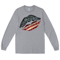 Heather Grey Vintage American Flag Lips Long Sleeve Tee - Bettercallsaul