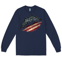 Navy Vintage American Flag Lips Long Sleeve Tee - Bettercallsaul