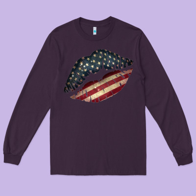 Vintage American Flag Lips Long Sleeve Tee Designed By Bettercallsaul