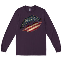 Plum Vintage American Flag Lips Long Sleeve Tee - Bettercallsaul