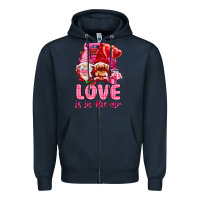 Navy Love is in the air with gnomies Valentine's Day Zipper Hoodie - HowdyJamesFarm