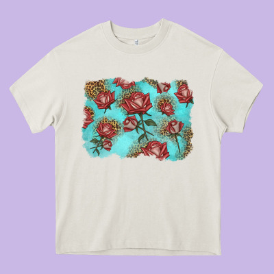 Red Roses With Leopard Background Heavy Core Tee Designed By Lillyallendesigns