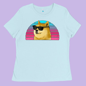Doge Coin Bitcoin Hodl Retro Sunset Ladies Tee Designed By Jasminsmagicworld