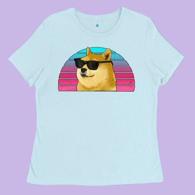 Doge Coin Bitcoin Hodl Retro Sunset Ladies Tee Designed By Jasminsmagicworld