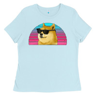 Baby Blue doge coin bitcoin hodl retro sunset Ladies Tee - Jasminsmagicworld