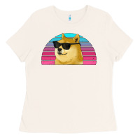 Bone doge coin bitcoin hodl retro sunset Ladies Tee - Jasminsmagicworld