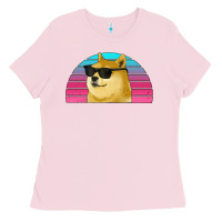 Bubblegum Pink doge coin bitcoin hodl retro sunset Ladies Tee - Jasminsmagicworld
