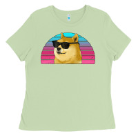 Matcha doge coin bitcoin hodl retro sunset Ladies Tee - Jasminsmagicworld