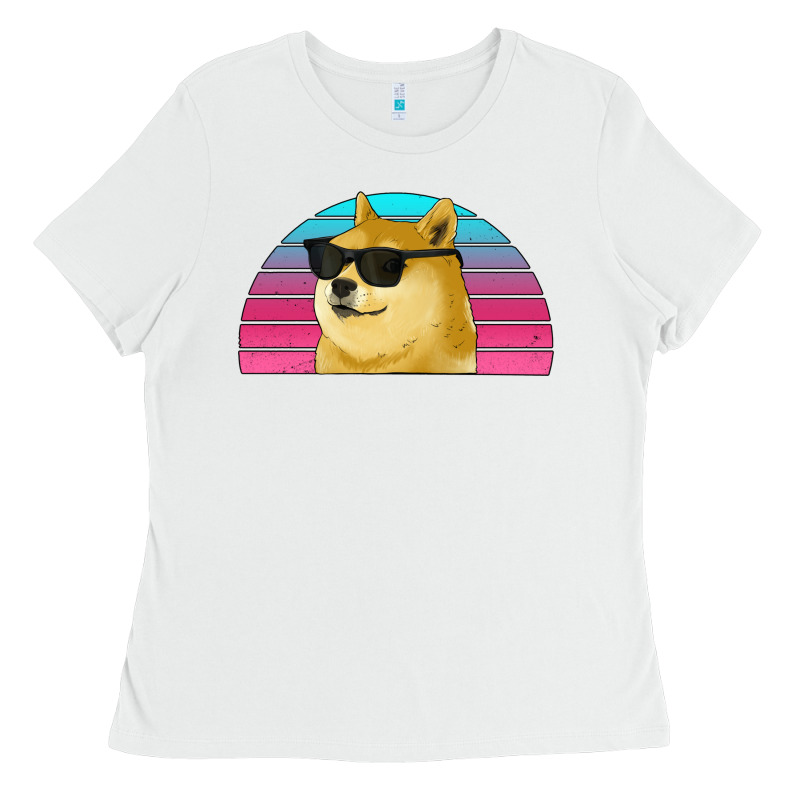 Doge Coin Bitcoin Hodl Retro Sunset Ladies Tee by Jasminsmagicworld | Teevron