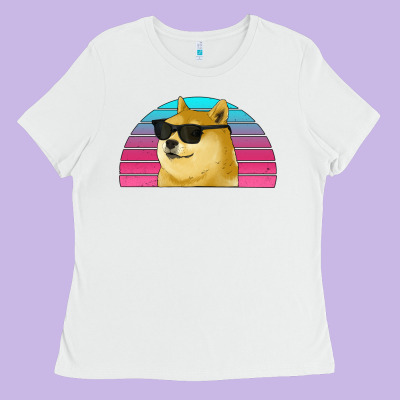 Doge Coin Bitcoin Hodl Retro Sunset Ladies Tee Designed By Jasminsmagicworld