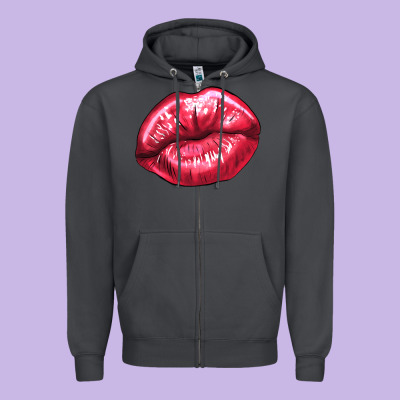 Lip Mark Valentine's Day Zipper Hoodie Designed By Howdyjamesfarm