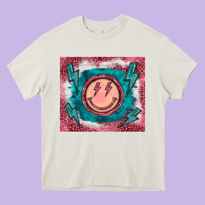 Western Lightning Bolt Smiling Face Turquoise Heavy Core Tee Designed By Barkaloodesign