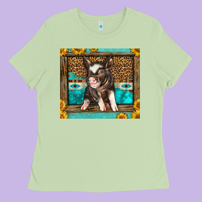 Western Cute Pig Ladies Tee Designed By Lillyallendesigns