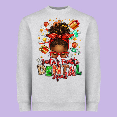 Santa's Favorite Dental Squad Afro Messy Bun Heavyweight Sweatshirt Designed By Texasbilliewilder