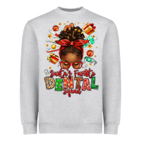 Heather Grey Santa's Favorite Dental Squad Afro Messy Bun Heavyweight Sweatshirt - texasbilliewilder
