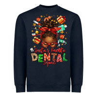 Navy Santa's Favorite Dental Squad Afro Messy Bun Heavyweight Sweatshirt - texasbilliewilder