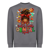 Storm Santa's Favorite Dental Squad Afro Messy Bun Heavyweight Sweatshirt - texasbilliewilder