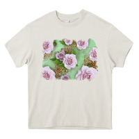 Cream pink roses with leopard background Heavy Core Tee - LillyAllenDesigns