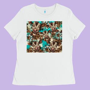 Western Cowhide Sunflower Baby Cow Ladies Tee Designed By Barkaloodesign