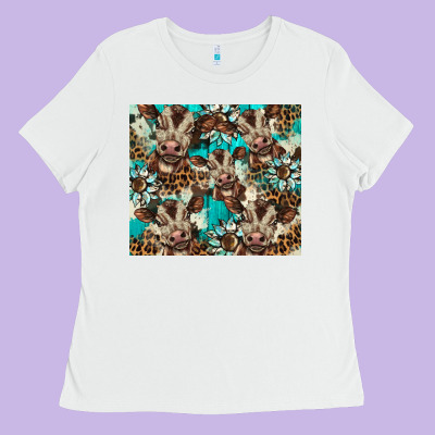 Western Cowhide Sunflower Baby Cow Ladies Tee Designed By Barkaloodesign