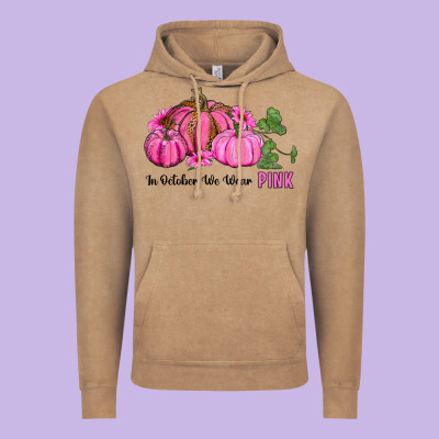 In October We Wear Pink Pumpkin And Sunflowers Vintage Hoodie Designed By Ranaportraitstore