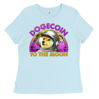 Baby Blue doge coin to the moon 80's retro sunset Ladies Tee - Jasminsmagicworld